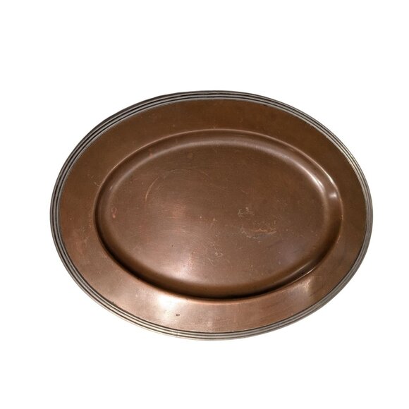 Vintage Sheffield Copper & Pewter Oval Platter 17 inch Colonial - Picture 1 of 16